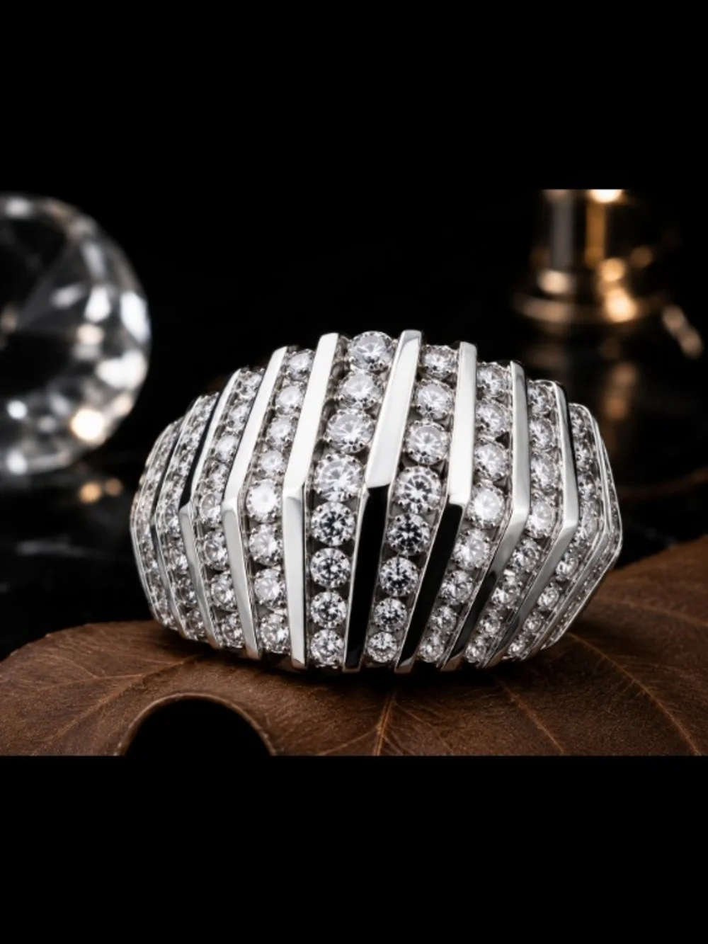 Men's Silver Tone CZ Statement Ring Size 8 Wide Pave Band New